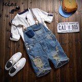 Free shipping Male Denim Jumpsuit Short Blue Denim Overalls Men Distressed Ripped Shorts Suspender jean shorts Bermuda Masculina