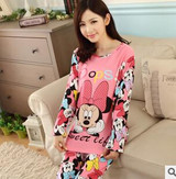 Free shipping hot 2017 Female Pajama Sets O-Neck Long Sleeve Lady Sleepwear Cartoon Pyjamas Autumn Spring Nightwear For Women