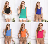 Free shipping  new 2016 Fashion Women Chiffon Sleeveless Shirt Vest Vest Tank Tops Blouse Waistcoat  7