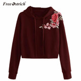 Free Ostrich Sweatshirt Hoodies Women Long Sleeve Floral Embroidery Hooded Sudadera Mujer sweatshirt Women Tumblr Harajuku No8