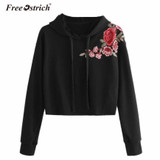 Free Ostrich Sweatshirt Hoodies Women Long Sleeve Floral Embroidery Hooded Sudadera Mujer sweatshirt Women Tumblr Harajuku No8