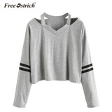 Free Ostrich Sweatshirt Hoodies Long Sleeve Solid Sudadera Mujer Jumper Women Clothing Sweatshirt Tumblr Pullover Crop Top No9