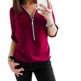 CALOFE Casual Womens Tops and Blouses Loose With Zipper Vintage Elegant Basic Work Top Shirts Solid blusa feminina 2018
