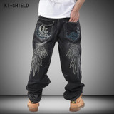 Brand Men Baggy Jeans Denim Loose Washing Jeans Men Hip Hop biker jeans Long Skateboard Relaxed Fit Jeans Mens Harem Pants Black