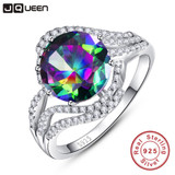 Brand Jewelry 5ct Genuine Rainbow Fire Mystic Topaz Ring Gift For Women Solid 925 Sterling Silver Jewelry Retro Accessories
