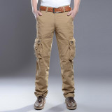 Brand Clothing 2017 Mens Solid Cotton Cargo Pants Men Casual Pant Multi Pocket Military Overall Outdoors Long Trousers NO Belt