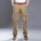 Brand Clothing 2017 Mens Solid Cotton Cargo Pants Men Casual Pant Multi Pocket Military Overall Outdoors Long Trousers NO Belt