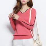 NEW autumn winter women's knitted Cashmere Sweater pullover V-neck Sweaters female fashion wild Wool sweater Slim14 color