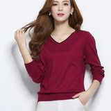 NEW autumn winter women's knitted Cashmere Sweater pullover V-neck Sweaters female fashion wild Wool sweater Slim14 color