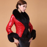 New Autumn Winter Women Faux Leather Jacket With Fur Collar Luxury Faux Fur Coats Jackets Short Embroidery Black Leather jacket