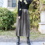 New Autumn Winter High Waisted Skinny Female Gold Velvet Skirt Pleated Skirts Women Ankle Length Party Club Ladies Saia Fenimia