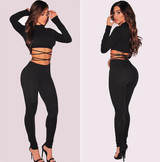 New Autumn Winter Black Bodycon Jumpsuit 2017 Sexy Two Piece Hollow Out Bandage Rompers Womens Jumpsuit Club Party Women Rompers