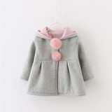 New Autumn Tops Cute Rabbit Ear Hooded Baby Girls Coat Kids Warm Jacket Outerwear Coat Children Clothing Baby Wear Girl Coats