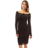 New Autumn Sexy Off Shoulder Bodycon Dresses For Women Elegant Lace Dress Long Sleeve Pencil Party Dress Female Vestidos D39