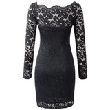 New Autumn Sexy Off Shoulder Bodycon Dresses For Women Elegant Lace Dress Long Sleeve Pencil Party Dress Female Vestidos D39