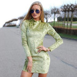 New Autumn Sexy Velvet Dresse Women Long Sleeve Turtleneck Dress For Party Club Elegant Bodycon Mini Pencil Dress WS3453O