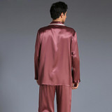 New Autumn Heavy Silk Men's Silk Long-Sleeve Pajamas Set Silk Sleepwear Male Pajama Suit Free Shipping