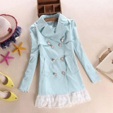 New Autumn Fashion Women Double-breasted casual Coat long outwear Slim Fit Lace Trench Coat Windbreaker Plus Size S M L