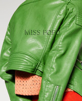 New Autumn Fashion Street Women's Washed PU Leather Jacket Zipper Apple Green Color Short Ladies Basic Jackets Top Quality