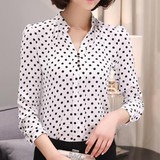 New Autumn 2017 Women Tops Casual Long Sleeve Fashion Women Blouse Shirt Office Chiffon Print Dot Blouses Female Clothing Blusa