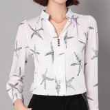 New Autumn 2017 Women Tops Casual Long Sleeve Fashion Women Blouse Shirt Office Chiffon Print Dot Blouses Female Clothing Blusa