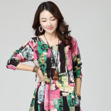 New Autumn  Ethnic Print Cotton Linen women dress Long sleeve O-Neck Casual Loose Long Dresses robe