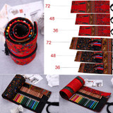 New Art Canvas Roll Pencil Bag School Pencil Case Storage Pouch Bag Pens Stationery Home Office Storage 36/48/72 Holes Hot Sale