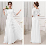 SEBOWEL Autumn Elegant Women Floral Lace Long Dress Floor Length Party Dressess Ladies Half Sleeve Chiffon Dress With Lace S-XXL