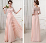 SEBOWEL Autumn Elegant Women Floral Lace Long Dress Floor Length Party Dressess Ladies Half Sleeve Chiffon Dress With Lace S-XXL