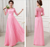 SEBOWEL Autumn Elegant Women Floral Lace Long Dress Floor Length Party Dressess Ladies Half Sleeve Chiffon Dress With Lace S-XXL