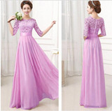 SEBOWEL Autumn Elegant Women Floral Lace Long Dress Floor Length Party Dressess Ladies Half Sleeve Chiffon Dress With Lace S-XXL