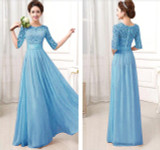 SEBOWEL Autumn Elegant Women Floral Lace Long Dress Floor Length Party Dressess Ladies Half Sleeve Chiffon Dress With Lace S-XXL