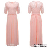 SEBOWEL Autumn Elegant Women Floral Lace Long Dress Floor Length Party Dressess Ladies Half Sleeve Chiffon Dress With Lace S-XXL