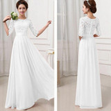 SEBOWEL Autumn Elegant Women Floral Lace Long Dress Floor Length Party Dressess Ladies Half Sleeve Chiffon Dress With Lace S-XXL