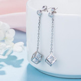 SA SILVERAGE Real 925 Sterling Silver Square Rhinestones Drop Earrings For Women Fine Jewelry Trendy Tassel Earrings Set 2017