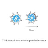 SA SILVERAGE Real 925 Sterling Silver Round Stud Earrings for Women Trendy Blue Rudder Silver Earings Female Fine Jewelry