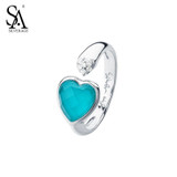SA SILVERAGE Real 925 Sterling Silver Heart Rings for Women Fine Jewelry Blue Resizable 2017 Hot Sale SA SILVERAGE Real 925 Sterling Silver Heart Rings for Women Fine Jewelry Blue Resizable 2017 Hot Sale