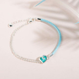 SA SILVERAGE Real 925 Sterling Silver Bracelet for Women Fine Jewelry Blue Heart Rope 2017 Hot Sale
