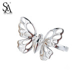 SA SILVERAGE Authentic 925 Sterling Silver Butterfly Rings Women Classic Original Design Fine Jewelry Rings for Wedding