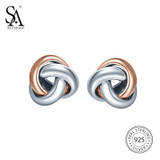 SA SILVERAGE 925 Sterling Silver Trendy Stud Earrings for Women Fine Jewelry Rose Gold Color Silver Earings Broncos Pendientes
