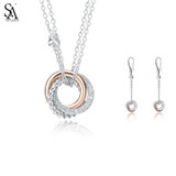 SA SILVERAGE 925 Sterling Silver Jewelry Sets Necklaces Pendants Drop Dangle Earrings for Women Fine Jewelry Rose Gold Color Hot
