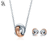 SA SILVERAGE 925 Sterling Silver Jewelry Sets for Women Necklaces Pendants Stud Earrings Fine Jewelry Rose Gold Color 2017 Hot