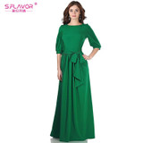 S.FLAVOR Women solid color long dress Elegant O-neck lantern sleeve casual vestidos for female 2018 women Spring Summer dress