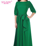 S.FLAVOR Women solid color long dress Elegant O-neck lantern sleeve casual vestidos for female 2018 women Spring Summer dress