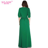 S.FLAVOR Women solid color long dress Elegant O-neck lantern sleeve casual vestidos for female 2018 women Spring Summer dress