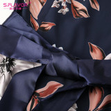 S.FLAVOR women flowers printing elegant dress good quality O-neck floor-length vestidos with belt women casual autumn vestidos