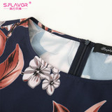 S.FLAVOR women flowers printing elegant dress good quality O-neck floor-length vestidos with belt women casual autumn vestidos