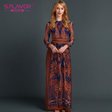 S.FLAVOR women chiffon long dress 2017 hot sale England Style long sleeve deer printing long dress women casual Autumn vestidos