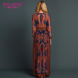S.FLAVOR women chiffon long dress 2017 hot sale England Style long sleeve deer printing long dress women casual Autumn vestidos