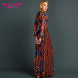 S.FLAVOR women chiffon long dress 2017 hot sale England Style long sleeve deer printing long dress women casual Autumn vestidos